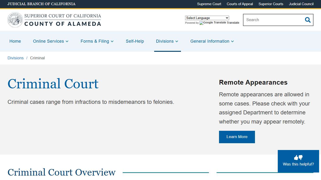 Criminal | Superior Court of California | County of Alameda